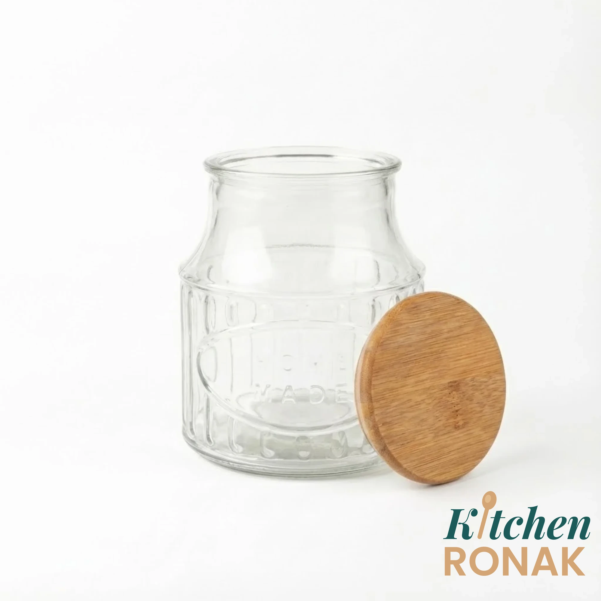 Round Glass Storage Jar with Wooden Lid