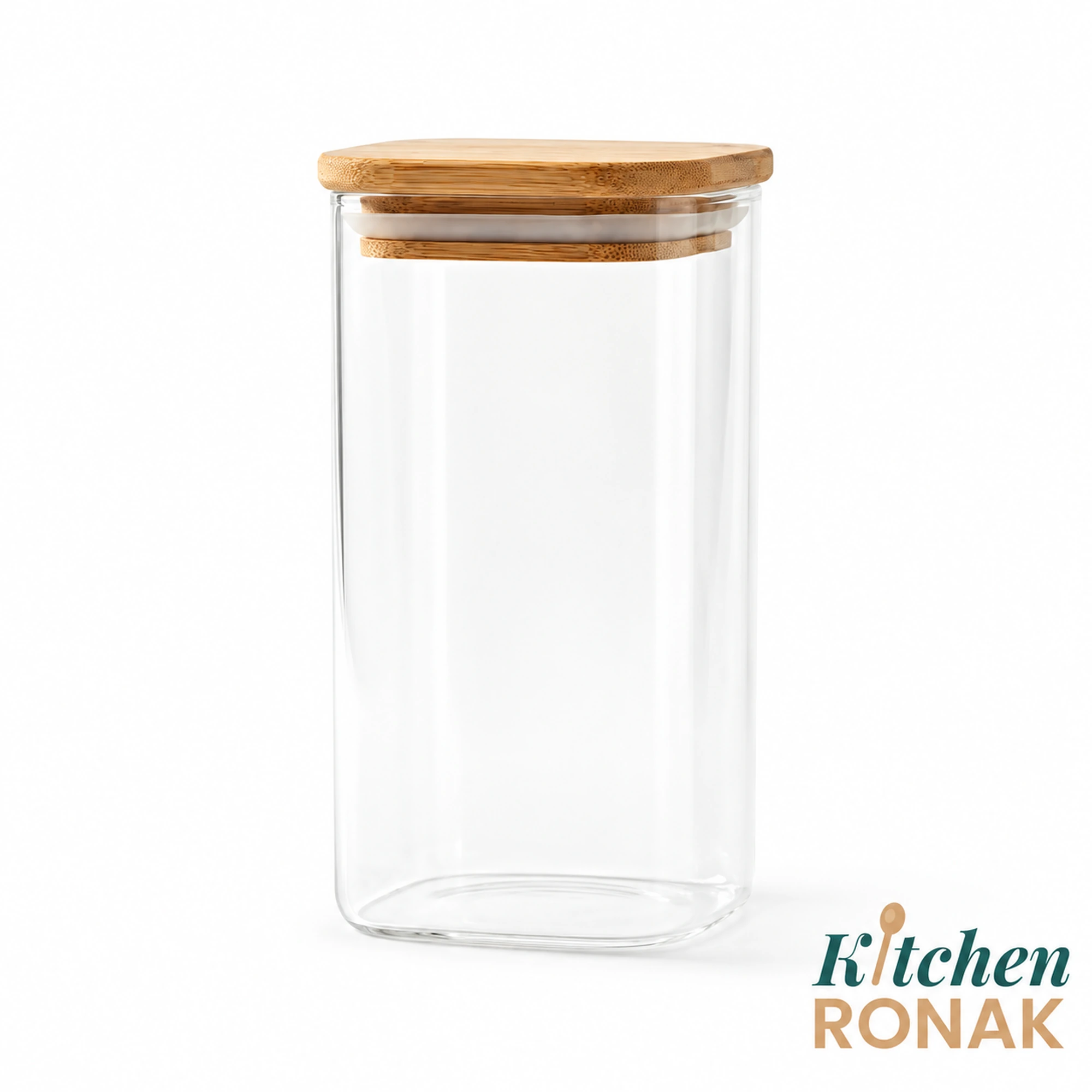Square Storage Jar with Wooden Lid